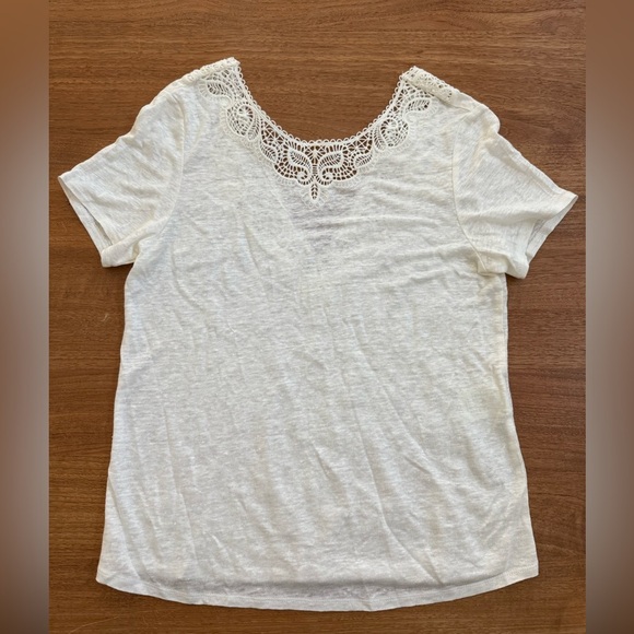 Sézane White Linen Mina Tee Shirt Reversible Lace V Neck or Round Medium - Picture 2 of 7
